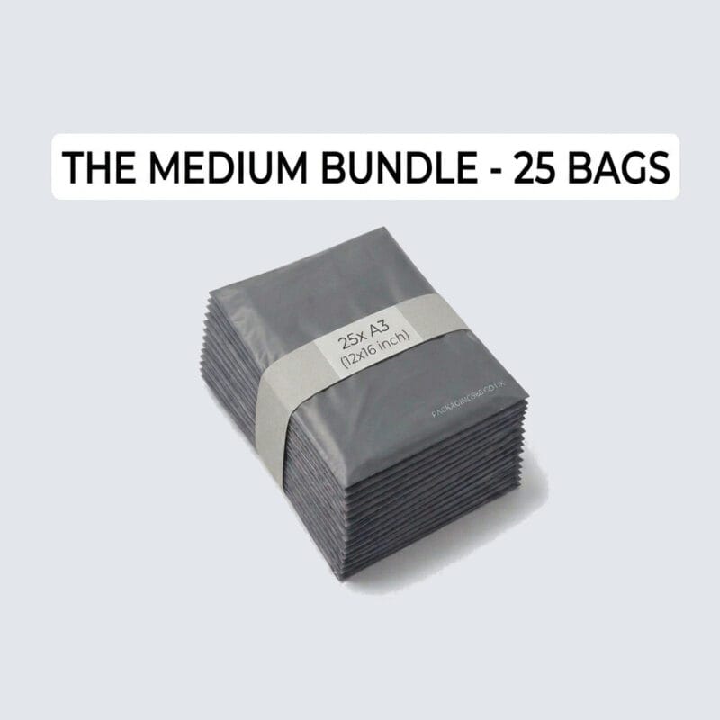 12" x 16" Medium Grey Mailing Bags (A3 Size - 300mm x 400mm) – Ideal for Jumpers, Jeans & Shoe Boxes (Pack of 25) - Packaging 365