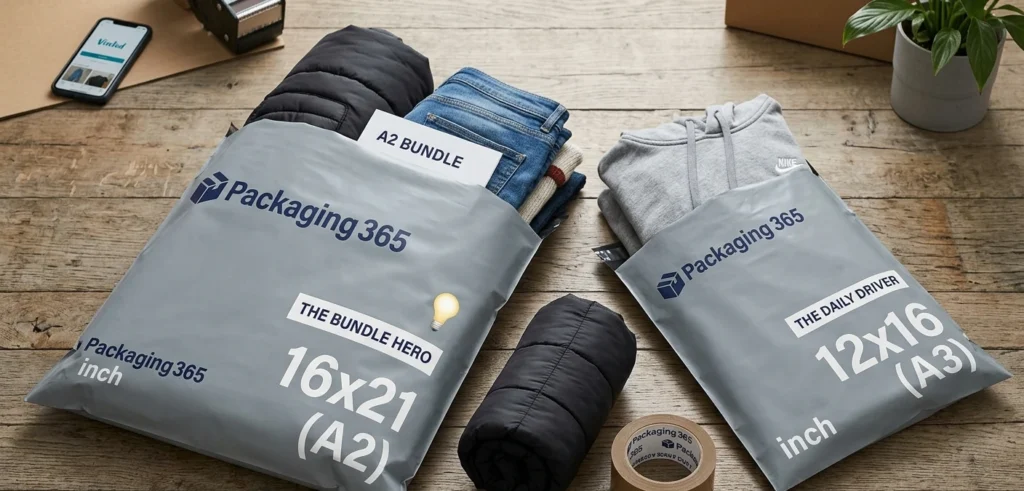 Vinted shipping bags size comparison 12x16 vs 16x21